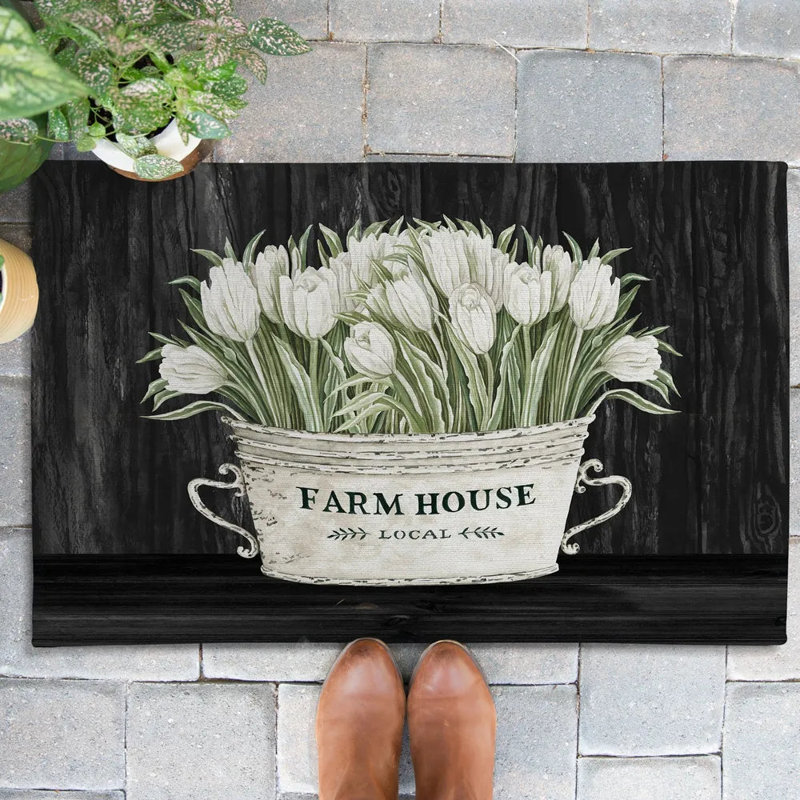 Moody Farmhouse Tulips Outdoor Door Mat, 18" W x 30" L