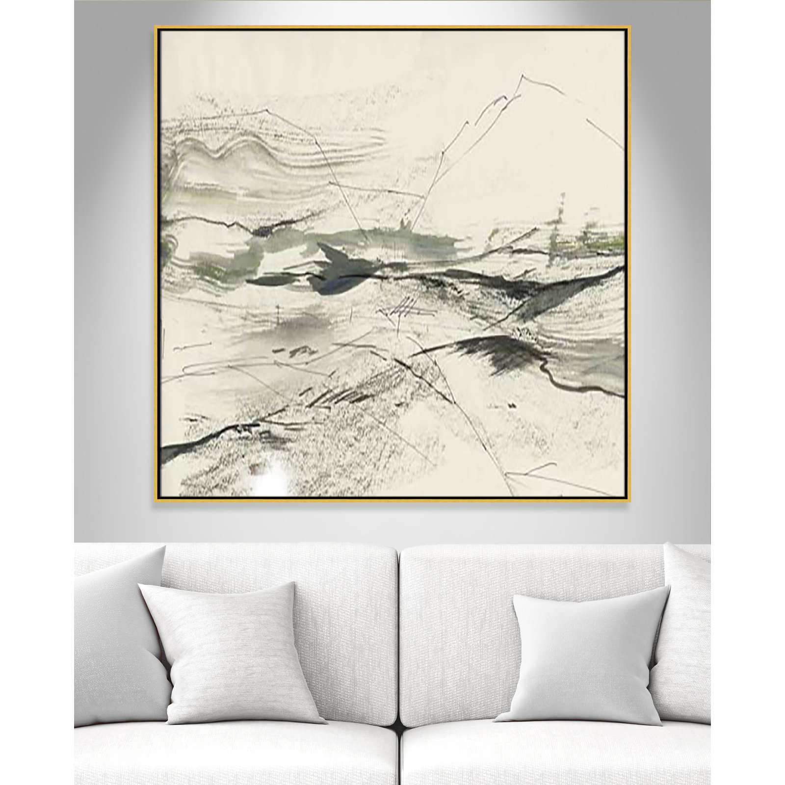 Green Sketches, 46.5" H x 46.5" W x 2" D, Gold Floater Framed