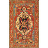 Hand Knotted Wool Oriental Area Rug in Ivory/Rust/Gray