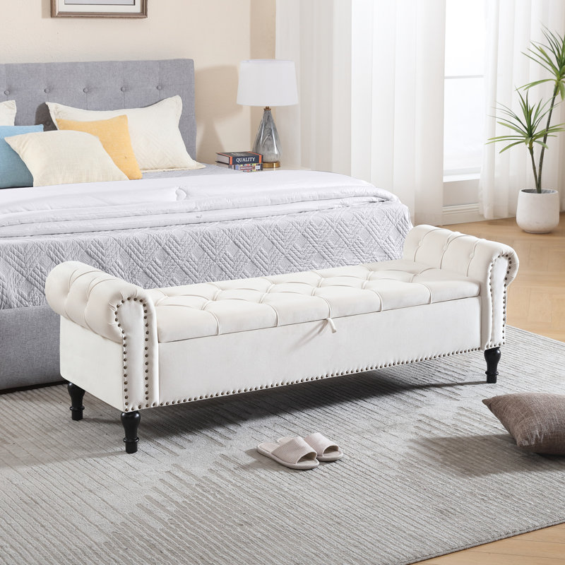 Banc de rangement rembourré 66,9 po, Beige