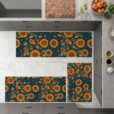 Tapis de cuisine lavables antidérapants à motif tournesol