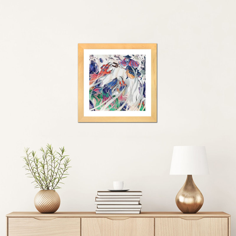 " Water Beast " by Sija Hong, Beige Wood Framed Paper, White, 16" H x 16" W x 1" D