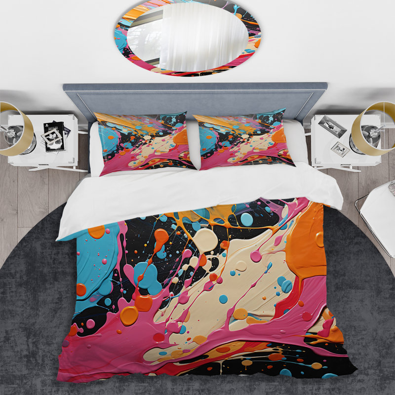 Ensemble de housse de couette bleu et rose Pop Fusion I - Pop Art, Housse de couette pour très grand lit et 2 très 