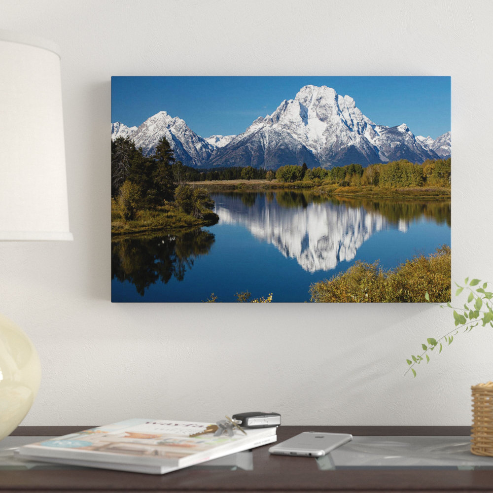 " Reflection Of Mountain And Trees On Water, Teton Range, Grand Teton National Park, Wyoming, USA II " by Panoramic Images East Urban Home 