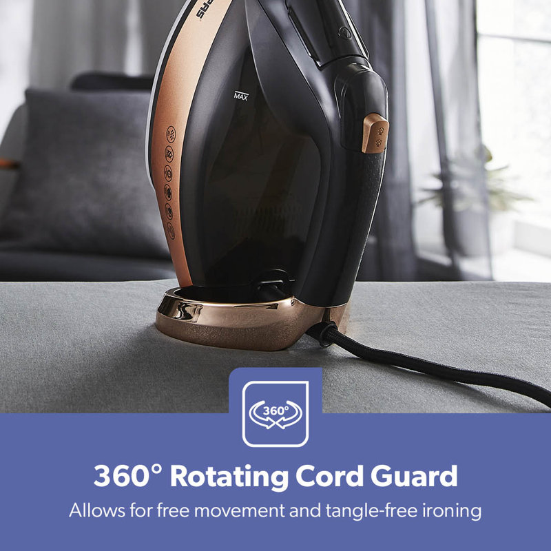 GEEPAS Auto Temperature Control Steam Iron | Auto Shut Off | Ceramic Soleplate 1.2L Water Tank | 30s Fast Heat-Up 40g/Steam Output Anti-Drip Anti-Calc | 2 Year Warranty 2400W Stylish Black/Gold