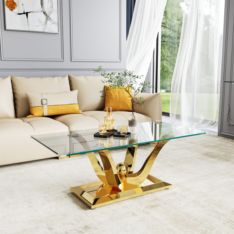 Glass Top Coffee Table, Gold