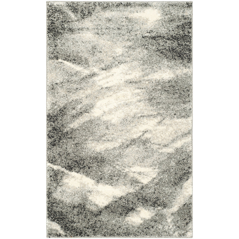 Tapis gris et ivoire abstrait Kruse, Rectangle 4 pi x 6 pi, Grey