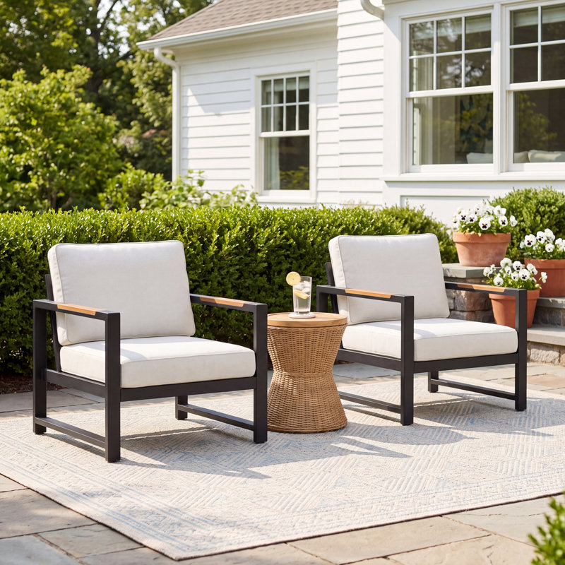 Jayton Powder Coated Aluminum Outdoor Lounge Chair with Cushions, Beige, Black