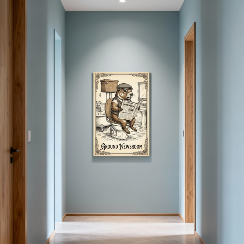 Bath & Laundry Groundhog lisant le journal sur la toilette, H 36 po x l 24 po