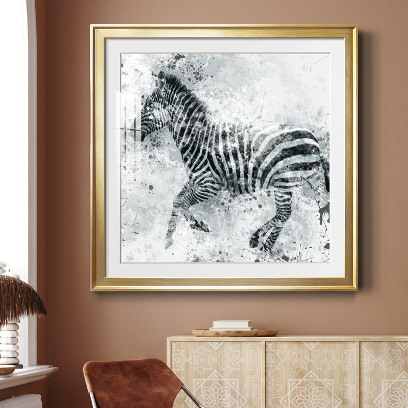 Zèbre II - peinture encadrée, H 30,5 po x l 30,5 po x P 1,5 po, Papier encadré doré