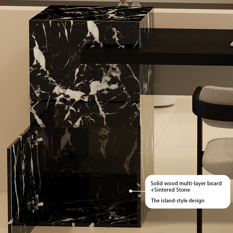 Black Rectangular Solid + Manufactured Wood+Acrylic desk, 33.46" H x 86.61" W x 23.62" D