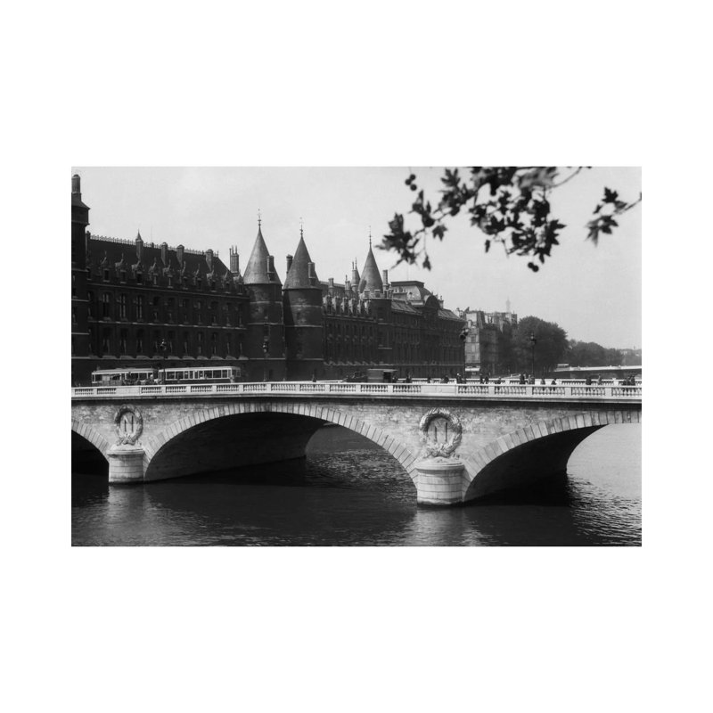 1930S Hotel De Ville And Bridge On River Seine Paris France - Wrapped Canvas Print, 20.32 cm H x 30.48 cm W