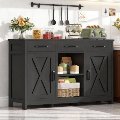 Accent Cabinet With 3 Drawers, 2 Adjustable Shelves & 2 Doors, Accent Cabinet For Kitchen, Dining Room, Living Room, White by Ebern Designs