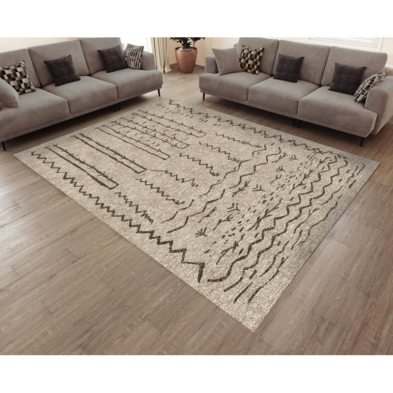 Tapis intérieur / extérieur beige / gris en coton / polyamide Kaimani, Rectangle 5 pi 3 po x 7 pi 6 po