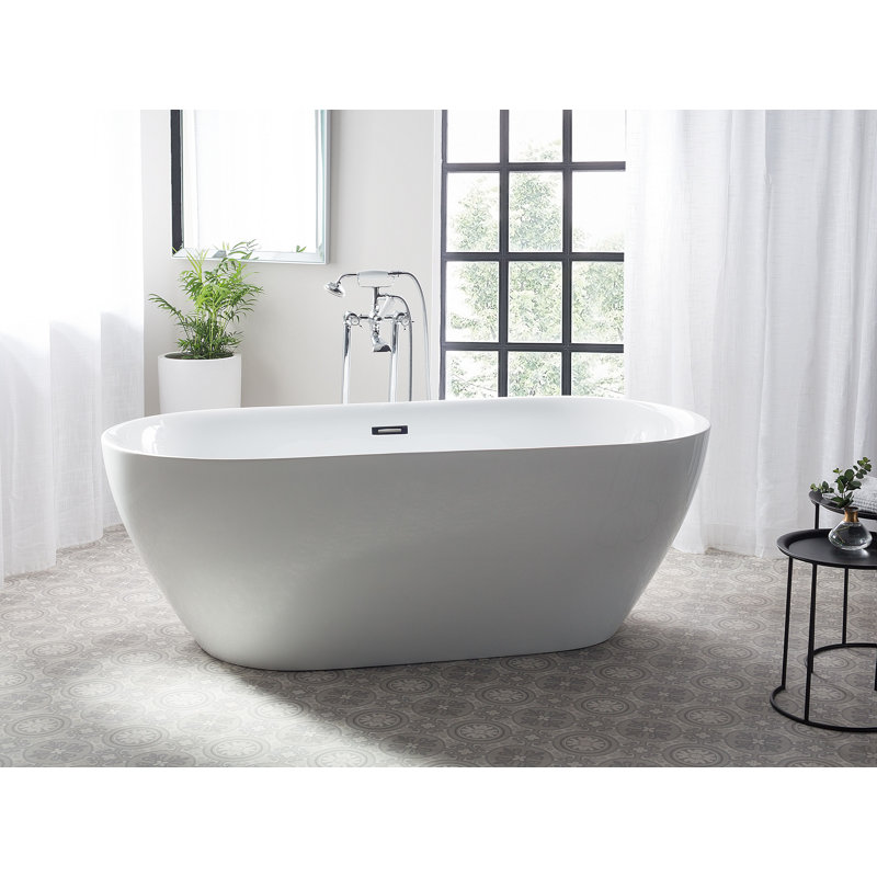 Halie x Freestanding Soaking Acrylic Bathtub, White, 58cm H x 75cm W x 150cm L