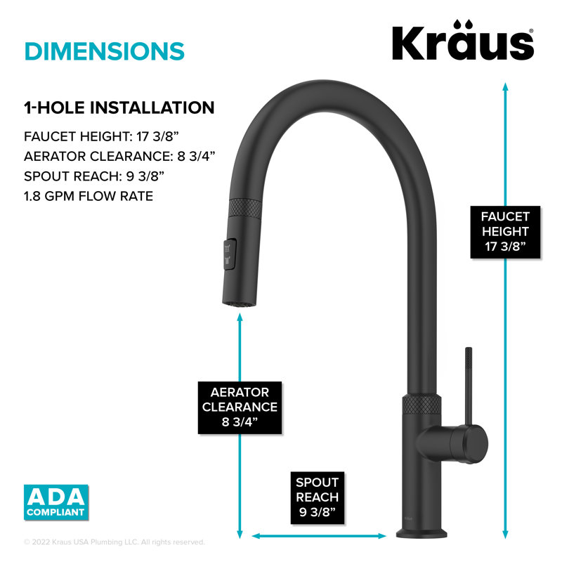 Kraus Oletto Single Handle High-arc Kitchen Faucet, Matte Black