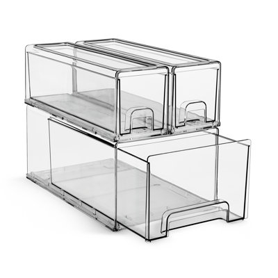 Sorbus 1 Large & 2 Small Clear Stackable Storage Drawers – Plastic Organizer Bins With Handles