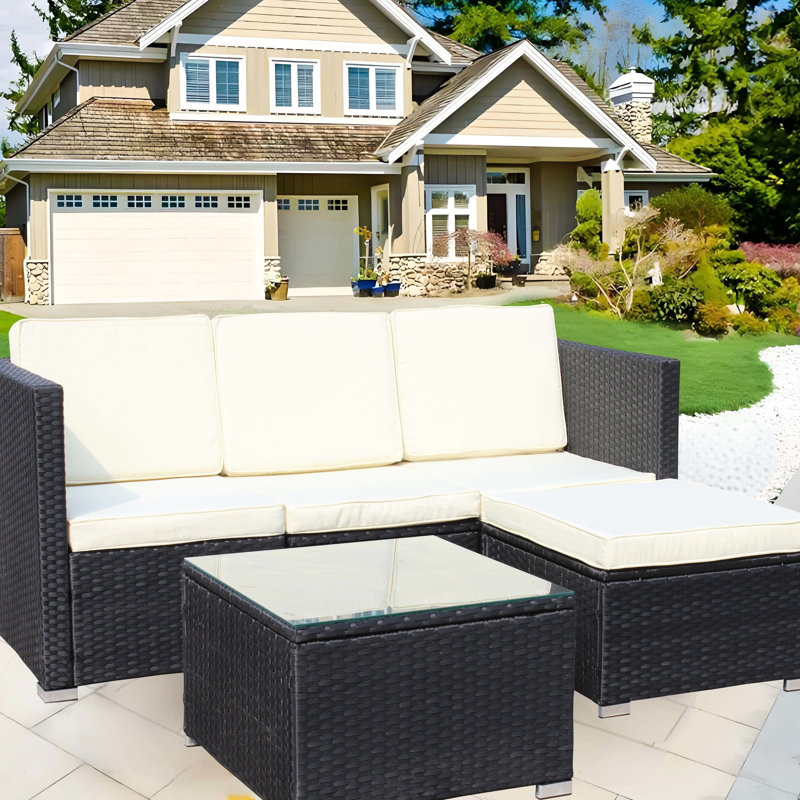 Ensemble de 5 meubles de patio: PE, beige et coussins de table
