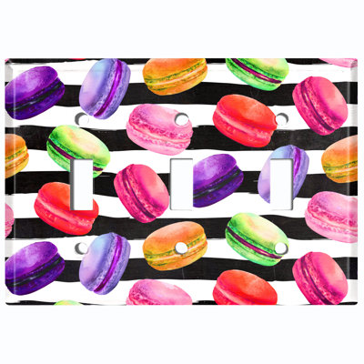 Colorful Macaron Treat Stripes Patterned 3 - Gang Toggle Light Switch Standard Wall Plate