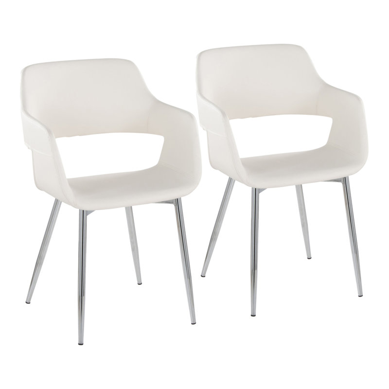 Chaise de salle à manger / d'appoint contemporaine en métal chromé et similicuir blanc - ensemble de 2, White, Chrome chrome