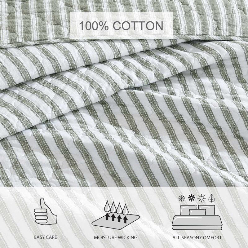 Ivory and Sage Reversible Cotton King Quilt Set