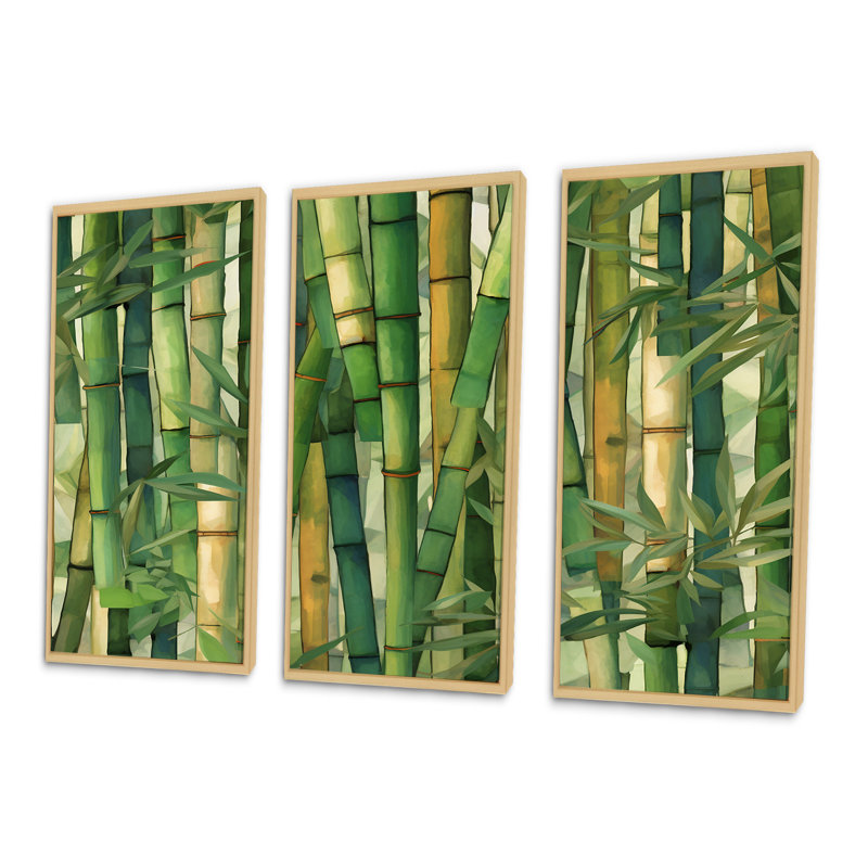 «Whispering Bamboo Geometric Patterns I», ensemble d'art mural sur toile en bambou, H 28 po x l 36 po x P 1 po