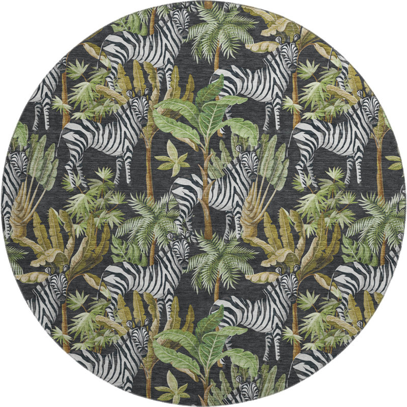 Premium Machine Washable Cerrito AMF208 Midnight Rug, Round 8'