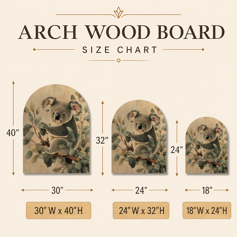 Koala parmi les eucalyptus - décoration murale arquée en bois pour chambre de bébé, 40" H x 30" W, Arche