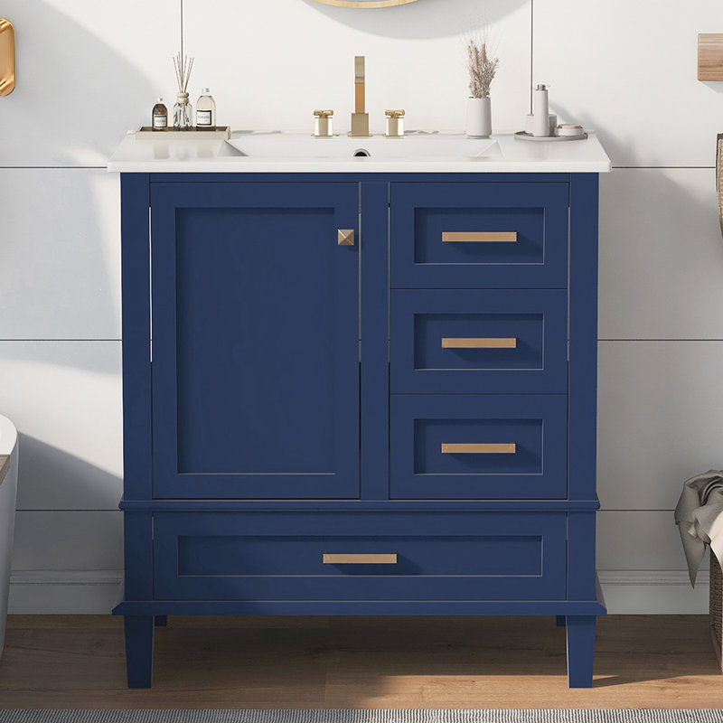 Ensemble de meuble-lavabo simple 30,01 po Gabja, Bleu marine/doré