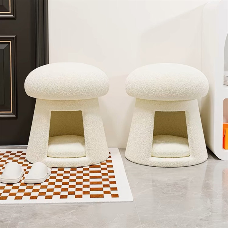 Round Storage Ottoman, Beige