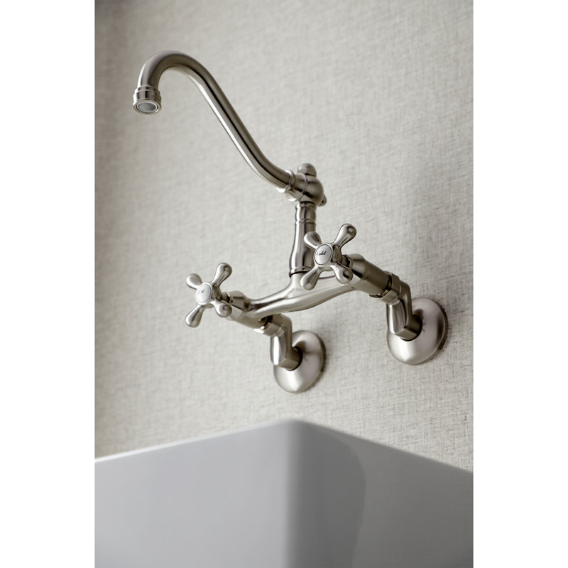 Kingston Brass Vintage Double-Handle 2-Hole Wall-Mount Bridge Kitchen Faucet, Brushed Nickel