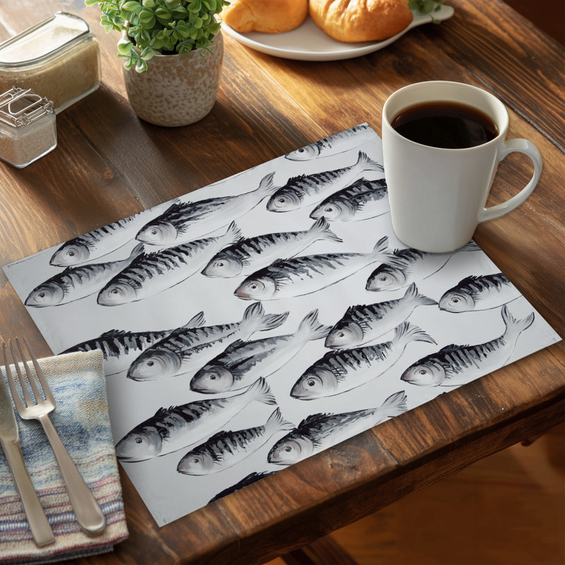 Gray School of Fish White Polyester Placemat - Aquatic Decor