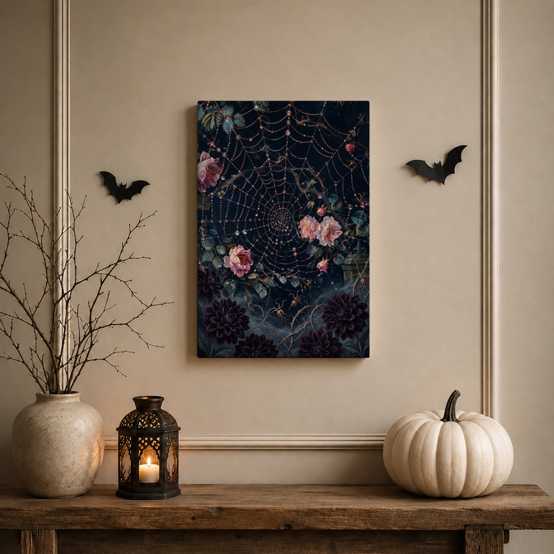 Art mural sur toile, roses roses et dahlias foncés avec toile perlée, 36"H x 24"W