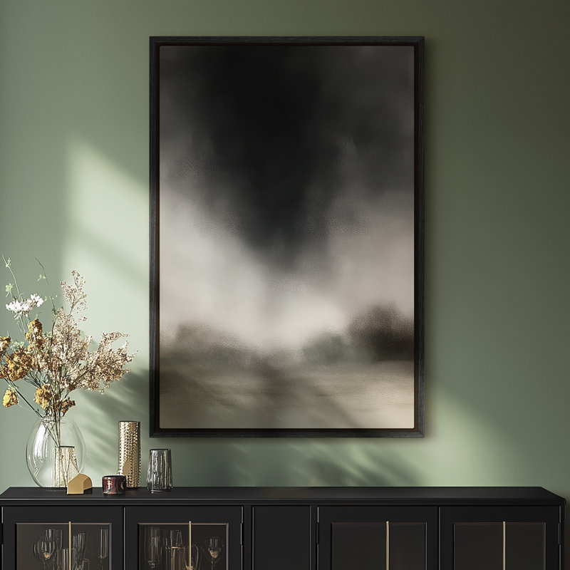 Art mural encadré sur toile - Paysage noir abstrait, impressions murales pour chambre à coucher - 16 po x 24 po, Noir