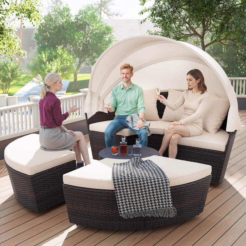 Canapé modulaire en rotin avec siège escamotable