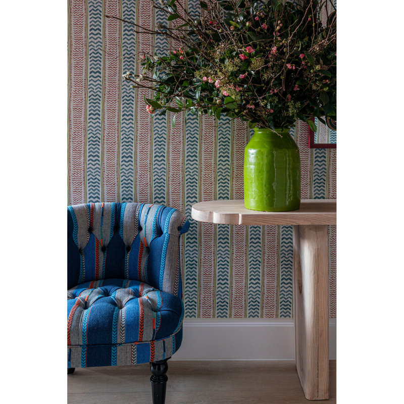 Wriggle Striped Non-Woven Wallpaper Roll, Blue/Yellow
