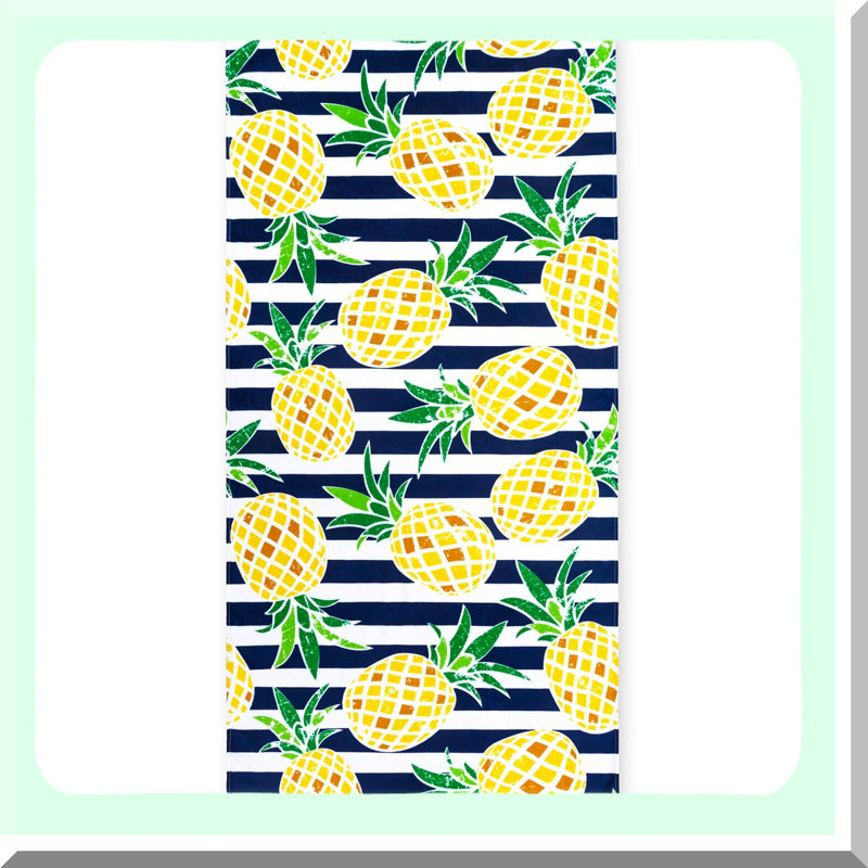 Tropical Pineapple Paradise Beach Towel - 100% Cotton, Navy, 30x60 inches