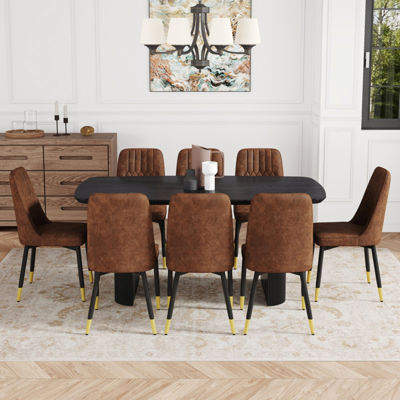 Ensemble de table à manger 9 pièces, table en bois avec 8 chaises