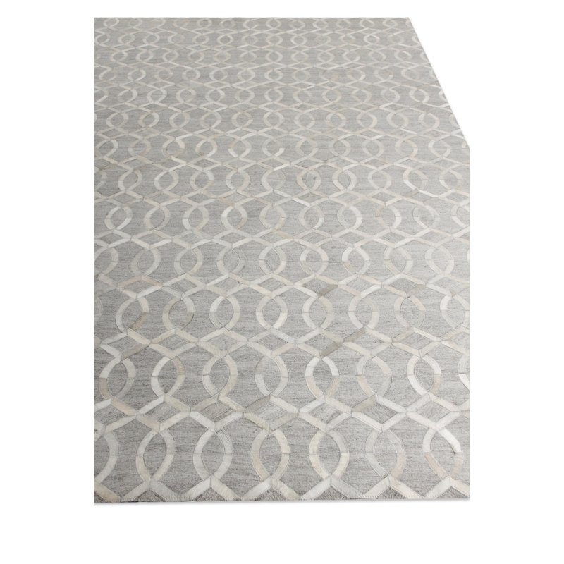 Berlin Cowhide Geometric Area Rug in Silver, Rectangle 5' x 8'