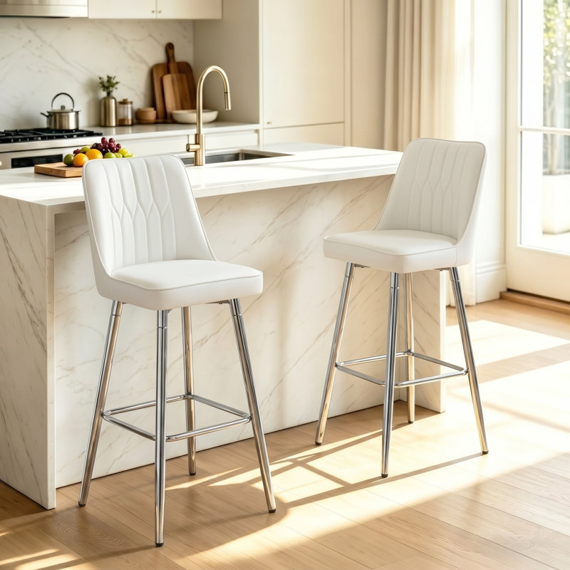 Tabourets de bar 27 po Mid-Century, Blanc