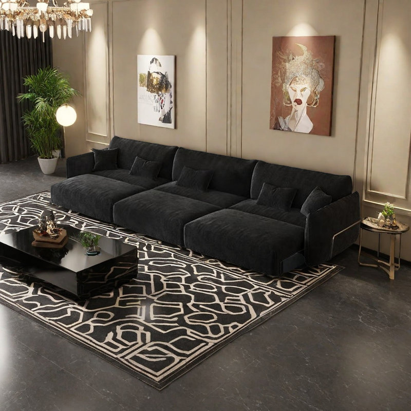 Black Multifunctional Motorized Sofa, 33.46" H x 125.98" W x 44.09" D