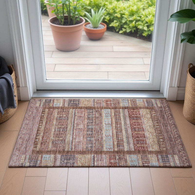 Machine Washable Indoor/Outdoor Meredith ACN2160 Striped Rug, Rectangle 1'8" x 2'6"