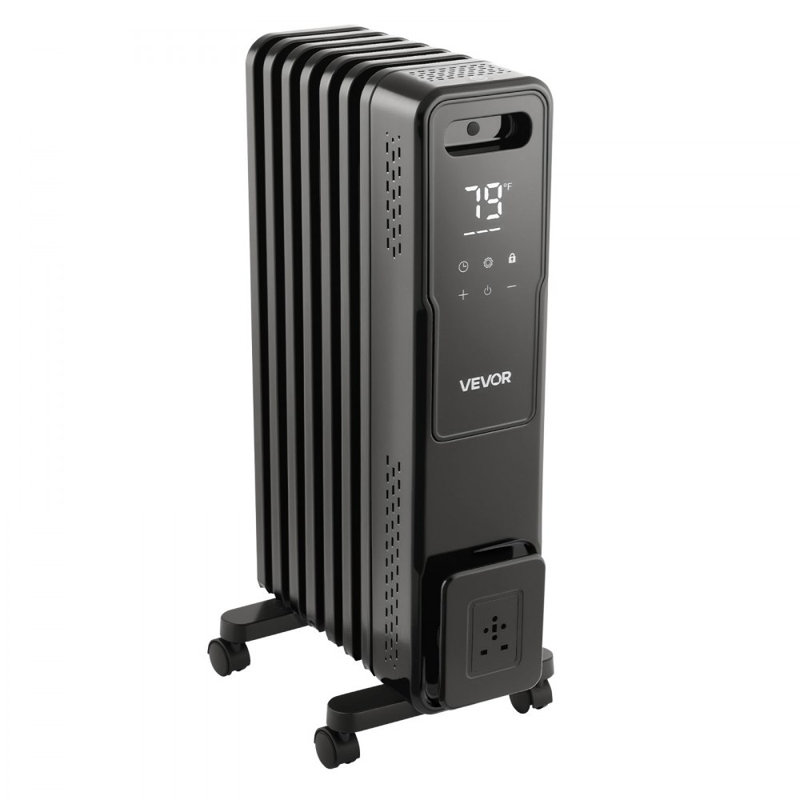 Electric Oil Filled Radiator, 1500W Radiant Space Heater with Dual U-shaped Heating Tubes, Over-Heat Protections,3 Heat Settings,24h Timer, Flexible Casters, Remote Control for Indoor,Black