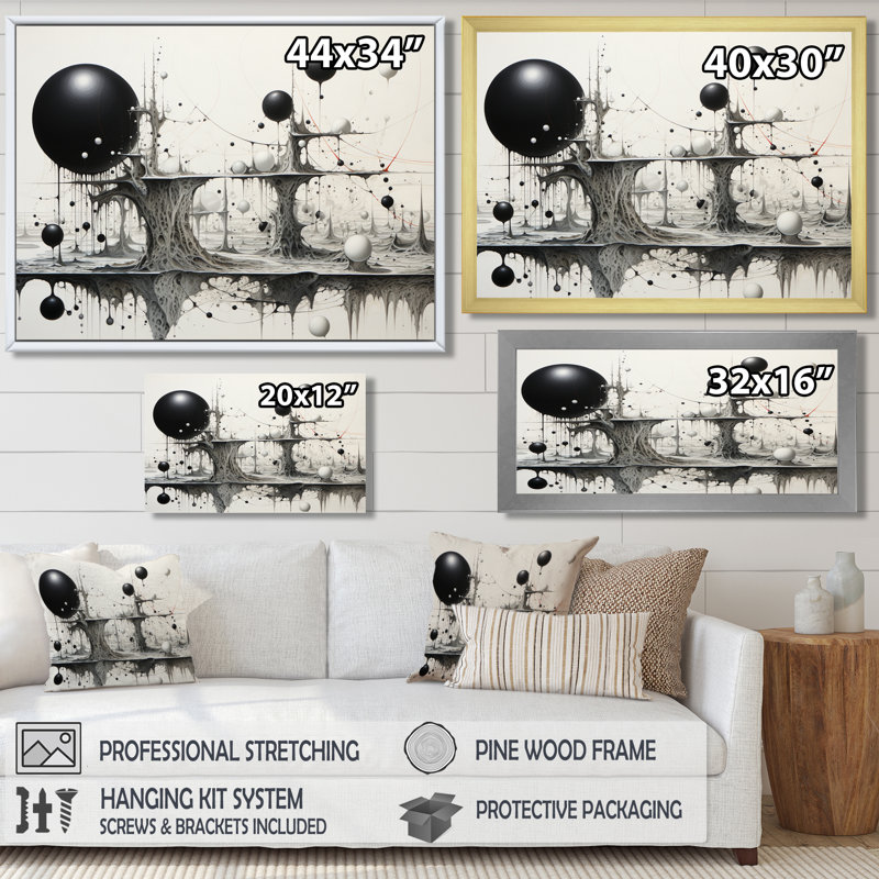 Échos monochromes de l'horizon noir - art abstrait paysage mural, H 24 po x l 32 po, Toile tendue