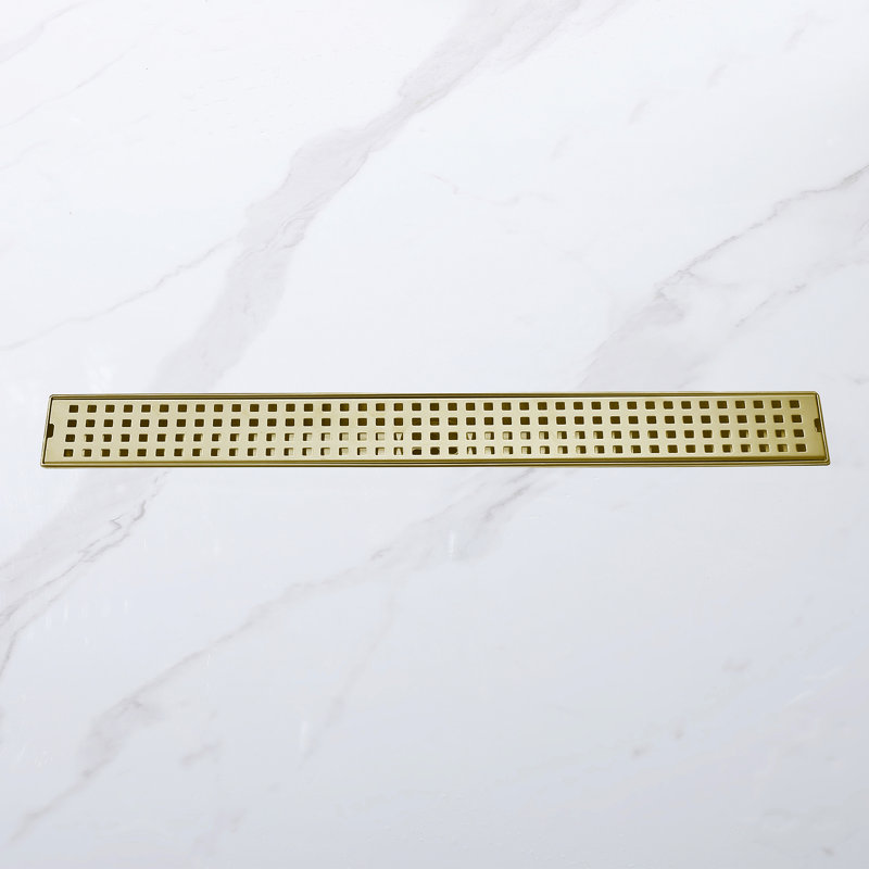 Grille linéaire moderne avec crépine et crochet de levage pour douche de salle de bain, 27.6 Inches, Or brossé