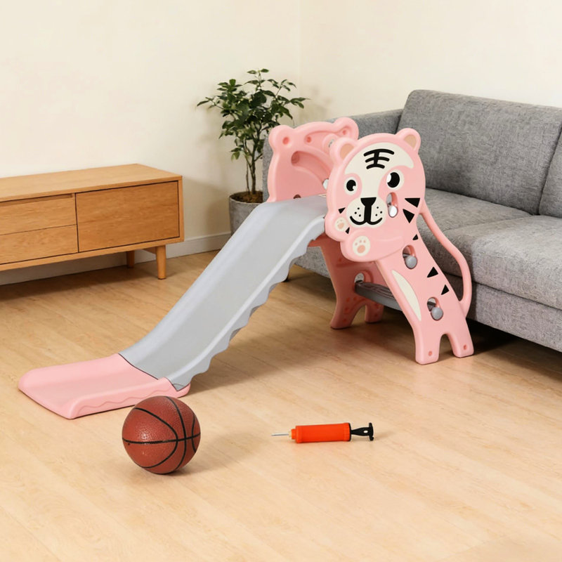 Slide Indoor 3 In 1 With Cartoon Design Safe - Slip And Quick 10 Minute Installation For 18 36 Months Pink Grey Pe Pattern Stable Lightweight Fast Setup Suitable