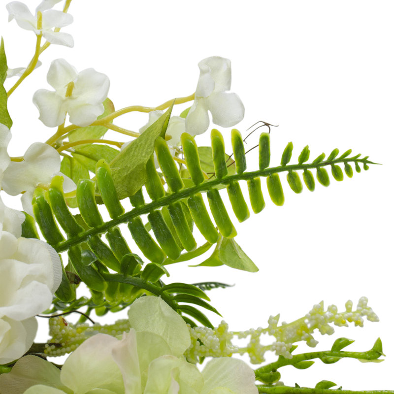 Couronne de pivoines et de roses artificielles blanches et vertes - 24 pouces