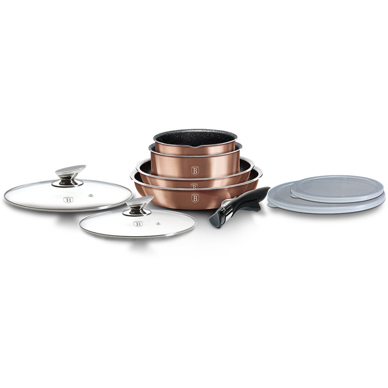 9 - Piece Non-Stick Aluminum Cookware Set, Rose Gold