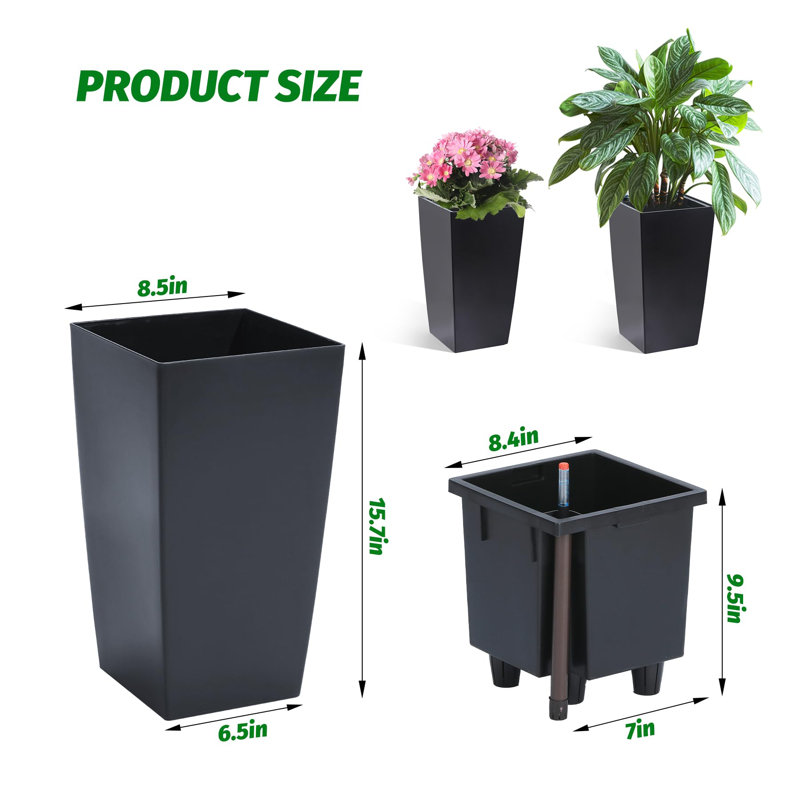 Ensemble de pots à fleurs 16 po de hauteur, H 21,6 po x l 11,5 po x P 11,5 po, Noir