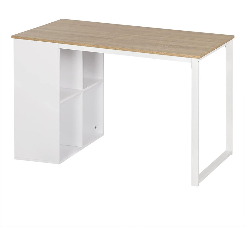 Metal Base Writing Desk, White, Light Oak